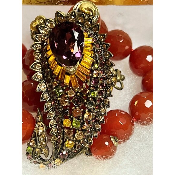 Heidi Daus Faceted Red Beaded Necklace With Ornate Rhinestone Pendant & Adjustab - Picture 3 of 8